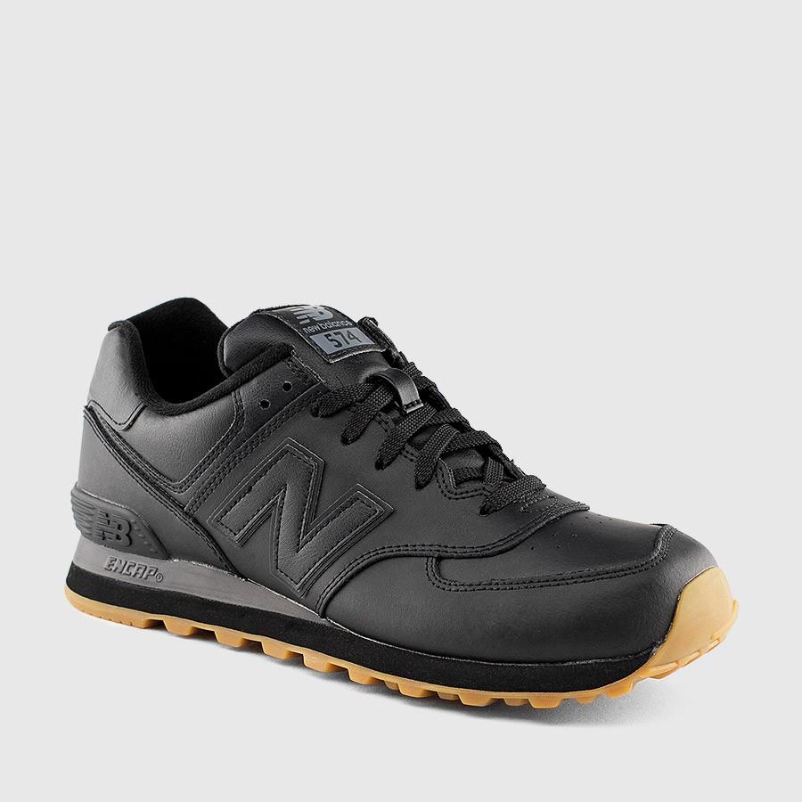 new balance 574 leather menn svartegum sko Opprinnelige Billig xb9vv